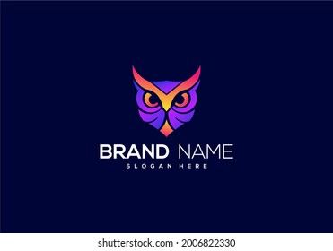 Owl logo set - vector illustration. Emblem design on a blue background.