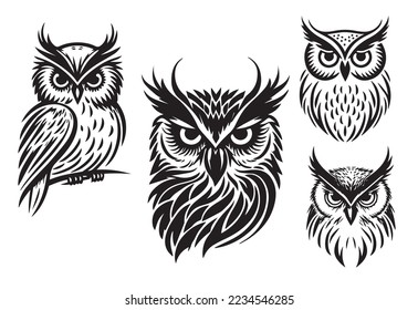 owl logo set. Owl logo vector silhouette