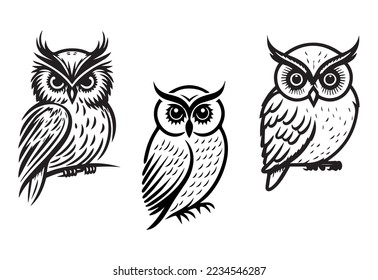 owl logo set. Owl logo vector silhouette