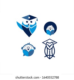 owl logo studying design character set or mascot  