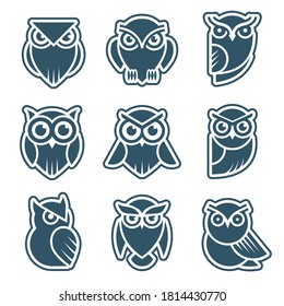 Owl logo. Stylized wild animal symbols bird face with feathers vector modern identity templates