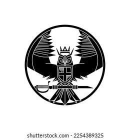 Owl logo symbol clutching a sword