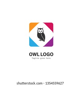 Owl logo template design. Owl logo with modern frame isolated on white background