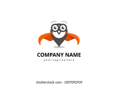 Owl logo template, pin location vector