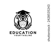 Owl logo vector with graduation hat. Education logo design vector
