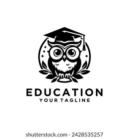 Owl logo vector with graduation hat. Education logo design vector