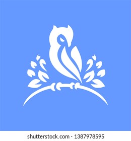 Owl logo - vector illustration. Emblem design on blue background.