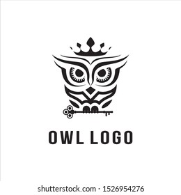Owl logo - vector illustration. Emblem design on white background. Owl logo use crown on the head.