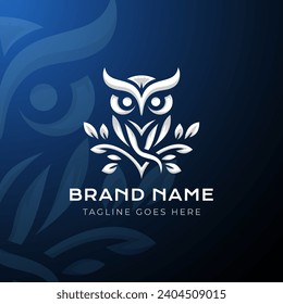 Owl logo vector illustration. Emblem logo mascot on blue gradient background.