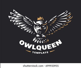 Owl logo - vector illustration. Emblem design on black background.