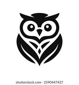 Owl logo vector illustration template. Simple art design black and white hand draw