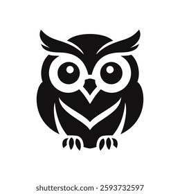 Owl logo vector illustration template black and white. Simple hand draw