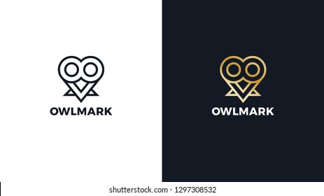 Owl Logotype template, positive and negative variant, corporate identity for brands, exclusive product logo, gold texture, vector design