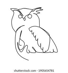 An Owl Looking At The Camera Hand Drawn Illustration. Continuous One Line Drawing. Home Decoration  Or Promotion Media