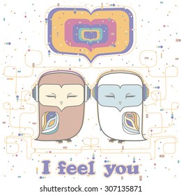 Owl love on a white background