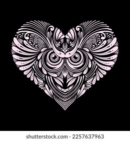 Owl love ornament illustration vector