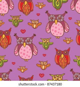 owl love purple seamless pattern