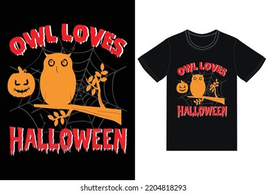 Owl Loves Halloween T-Shirt Design For Halloween Day. Good for Clothes, Greeting Card, Poster, and Mug Design