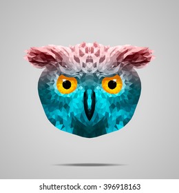 Owl low poly portrait. Symmetric gradient Rose Quartz - Limpet Shell. Abstract polygonal illustration.