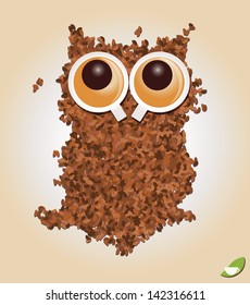 Owl made of coffee beans, no sleep, vector