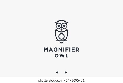 owl with magnifier logo design vector silhouette illustration