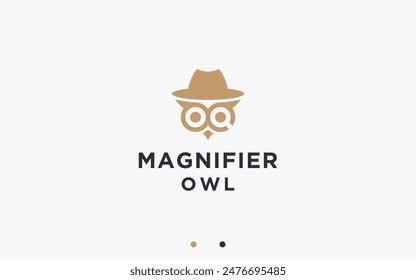 owl with magnifier logo design vector silhouette illustration