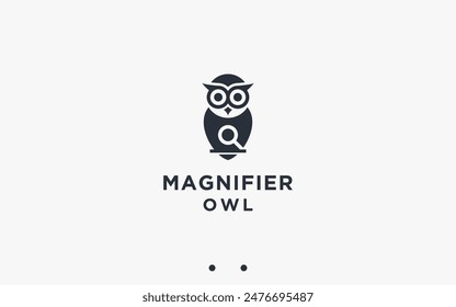 owl with magnifier logo design vector silhouette illustration