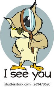 Owl with a magnifying glass illustration for t-shirts