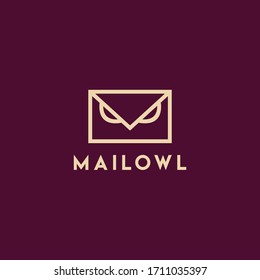 Owl Mail Logo Design Vector. Modern Line Symbol and Animal emblem icon for company.