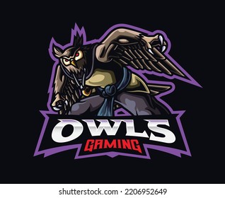 Owl man mascot logo design. Vector illustration owl monster. Logo illustration for mascot or symbol and identity, emblem sports or e-sports gaming team