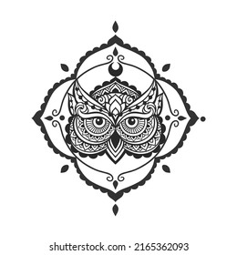 Owl mandala book, Hand drawn Vector Illustration design. Tribal vector coloring book Texture background. Print design.