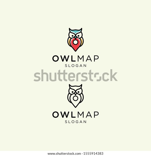 owl map logo design vector with full line and\
color styles