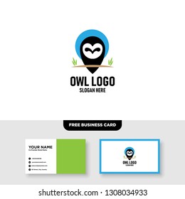 Owl Maps Logo Vector Template, Free Business Card Mockup