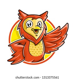 Owl mascot character, vector of owl cartoon smiling in circle background