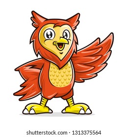 Owl mascot character, vector of owl cartoon smiling and standing up