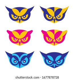 Owl mascot characters, geometric vector design