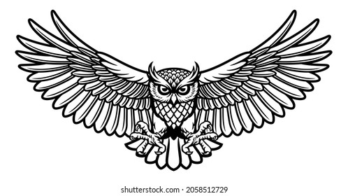 Owl Mascot drawing in Tattoo style