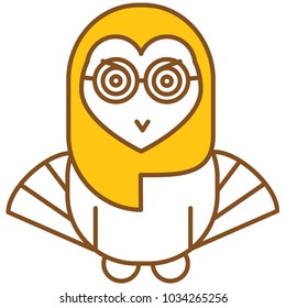 Owl mascot icon on yellow color. Simple vector bird