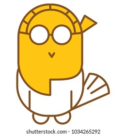 Owl mascot icon on yellow color. Simple vector bird