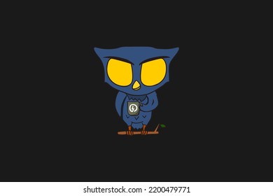 owl mascot logo with cup of coffee