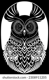 owl mascot logo design | owl figure highly detailed vector design | own black and white illustration for poster