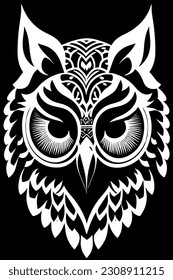 owl mascot logo design | owl figure highly detailed vector design | own black and white illustration for poster