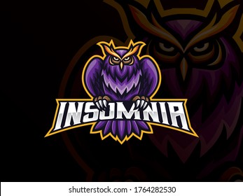 Owl mascot sport logo design. Owl bird animal mascot vector illustration logo. Wild nocturnal bird mascot, Emblem design for esports team. Vector illustration