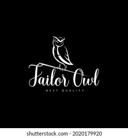 owl mascot standing on needle and thread sewing logo design shop tailor