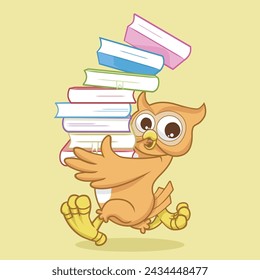 Owl Mascot Walking Bringing Books Illustration Vector Design