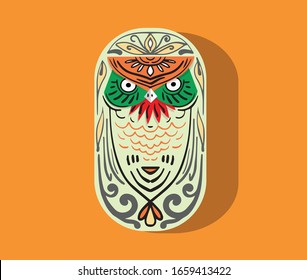 Owl mask ,Bangla new year,orange Background, Drawing and Illustration,2020