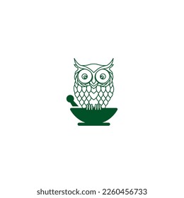 owl and medicine icon, illustration, vector, line art, silhouette
