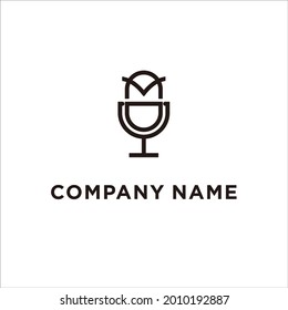 Owl Microphone Logo Design Template Stock Vector 