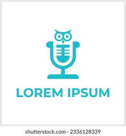 Owl Microphone Logo Design Template Stock Vector