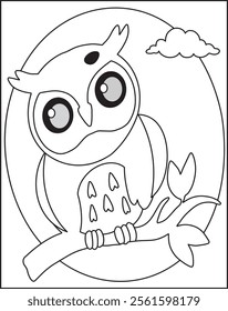 Owl, minimalistic flat 2D vector illustration, plain background wildlife bird Coloring Page For Kids.